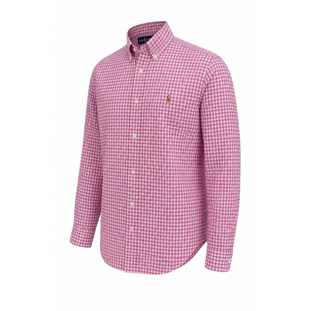 Polo Ralph Lauren Shirt Men M Pink Gingham Plaid Flesh Pony Button Down LS